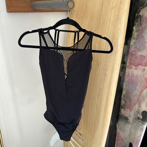 Black Dance Leotard // Mesh Open Strappy Back // ballet